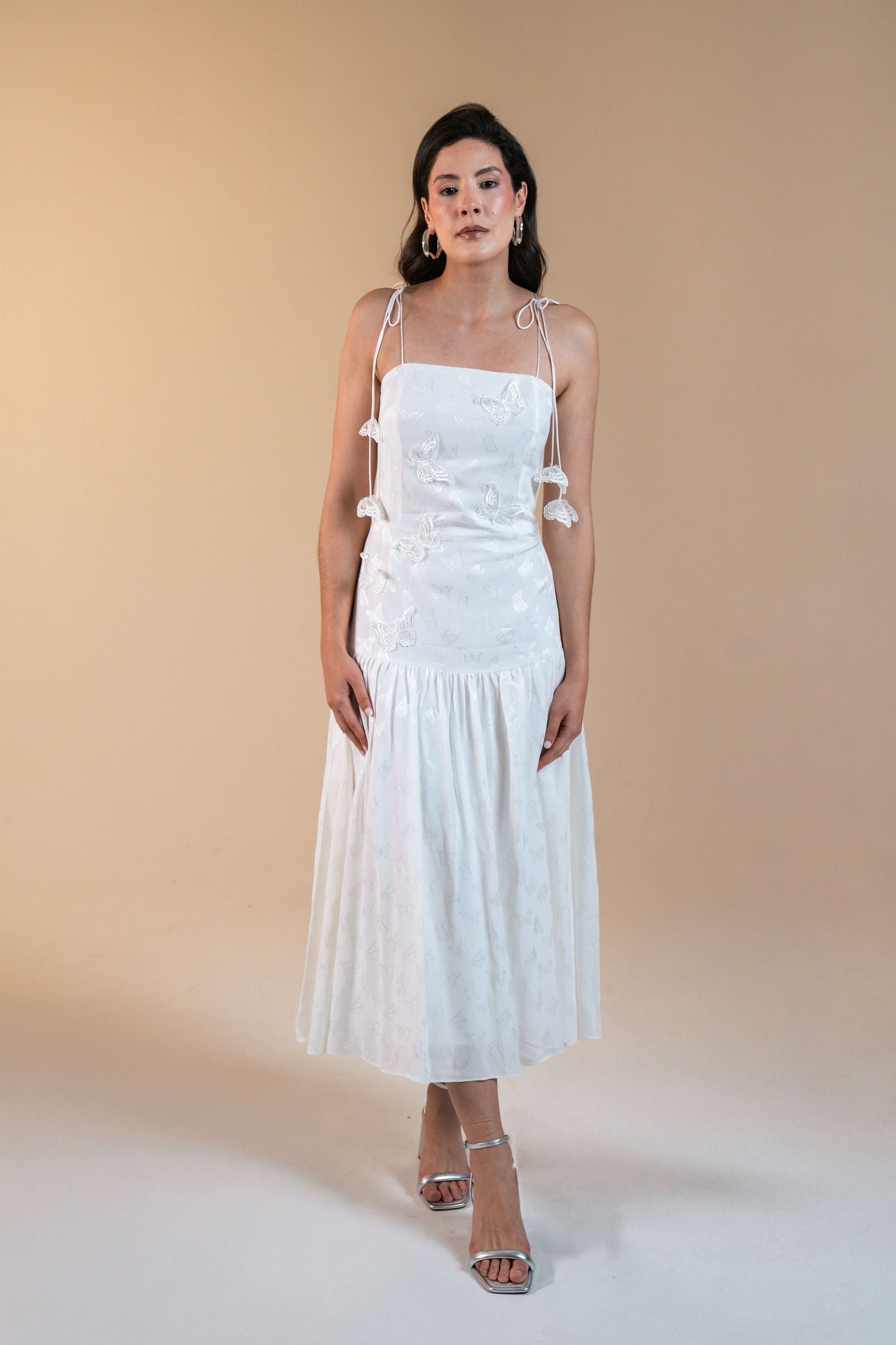 the limited midi dress Limited Edition Butterfly Midi Dress – White Viscose Jacquard OurBrand –  OUR BRAND