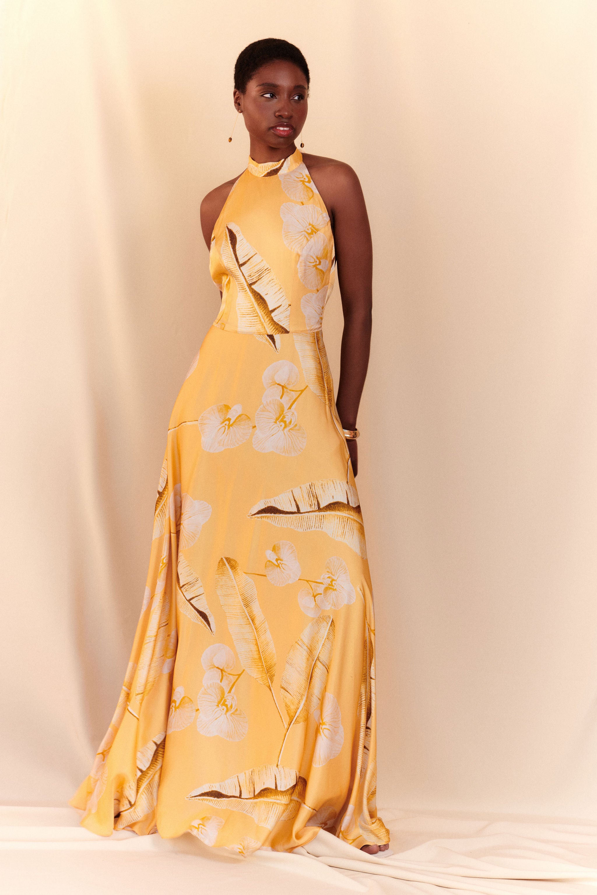 BIANCA SATIN MAXI DRESS MUSTARD OUR BRAND