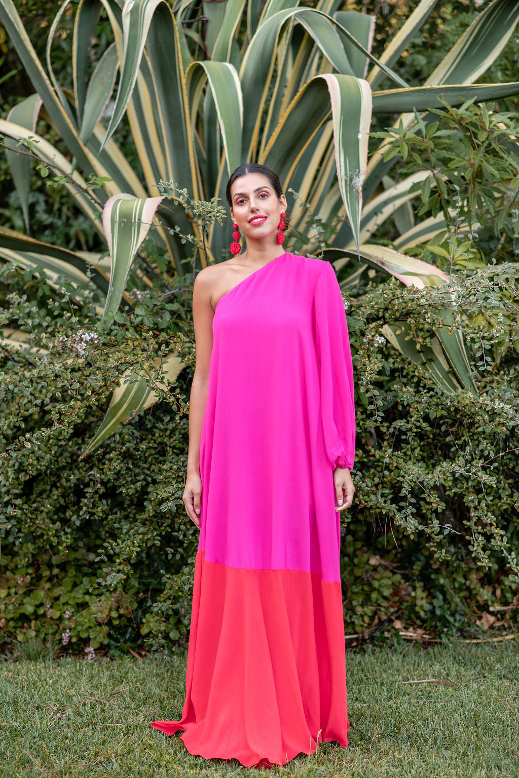 ONE SHOULDER LONG DRESS - PINK