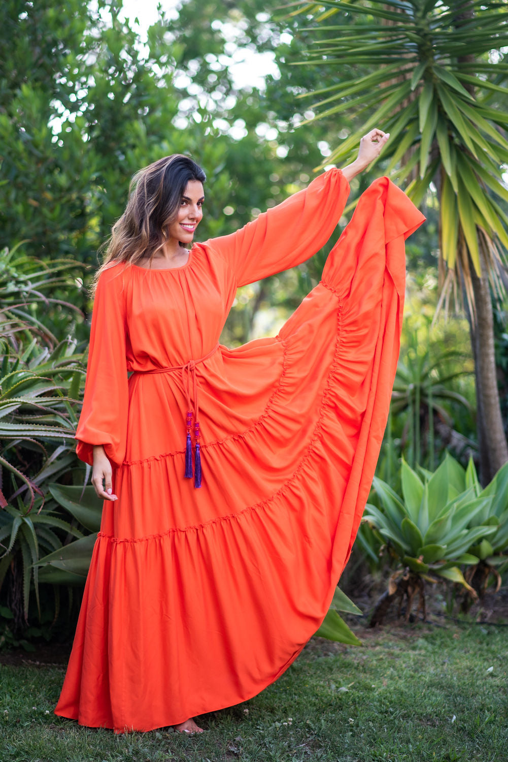 VESTIDO LARGO RAGLAN - NARANJA