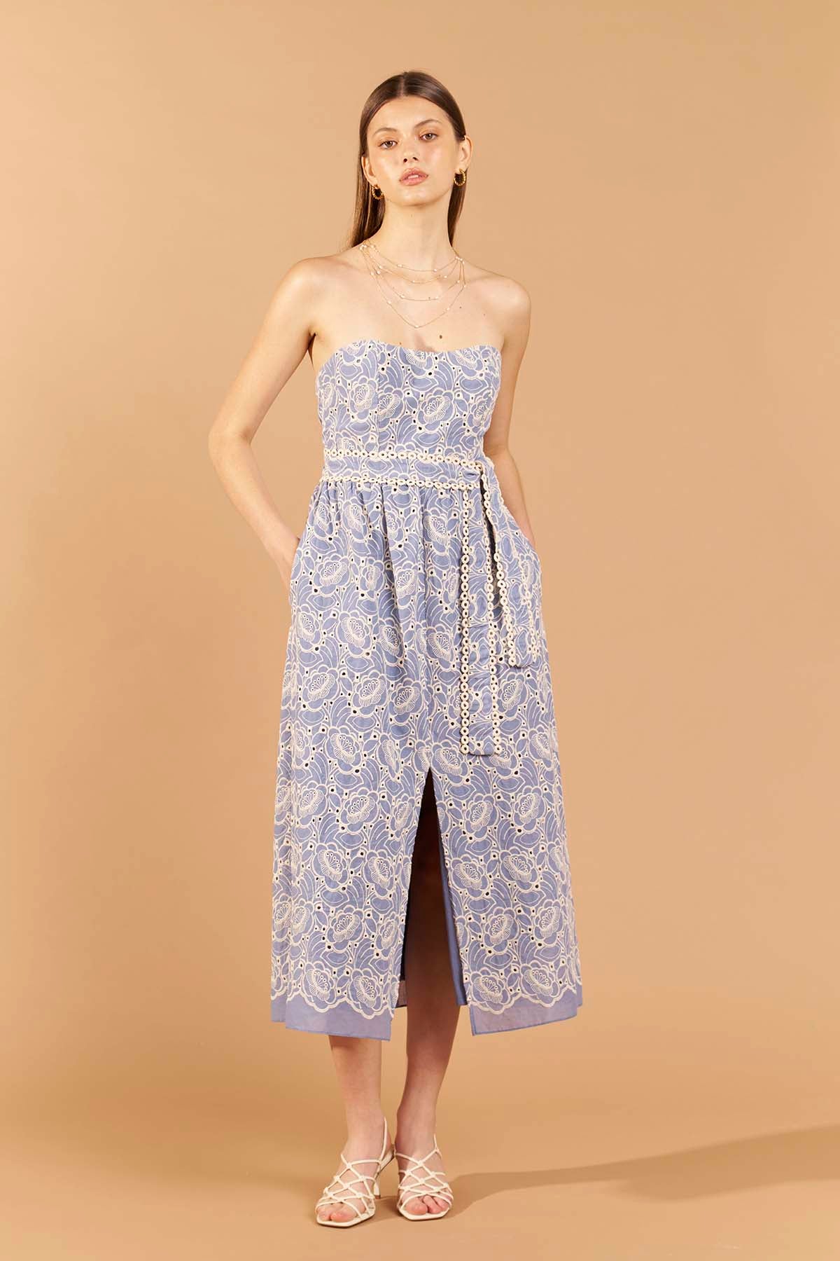 Strapless Cotton Midi Dress - Sky Blue