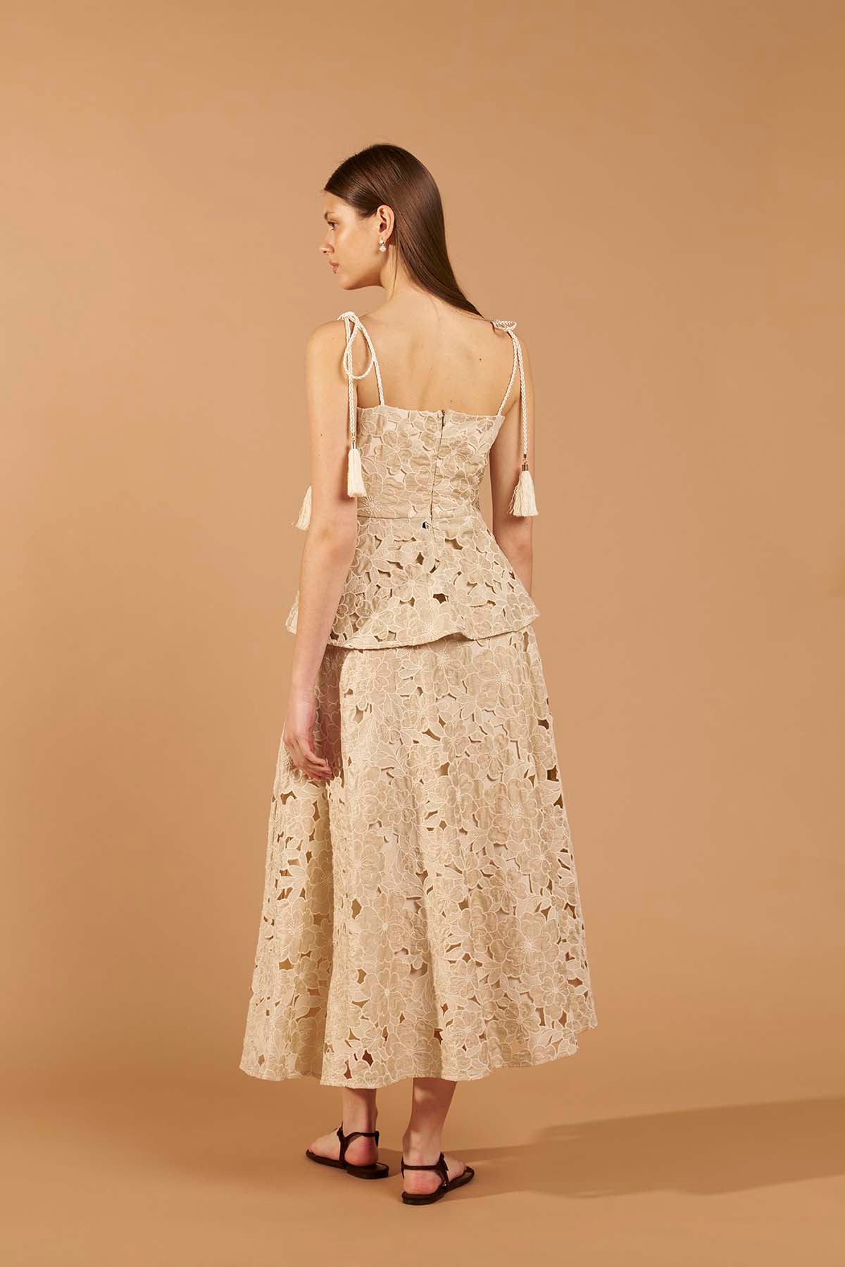 Lace Midi Skirt - Beige