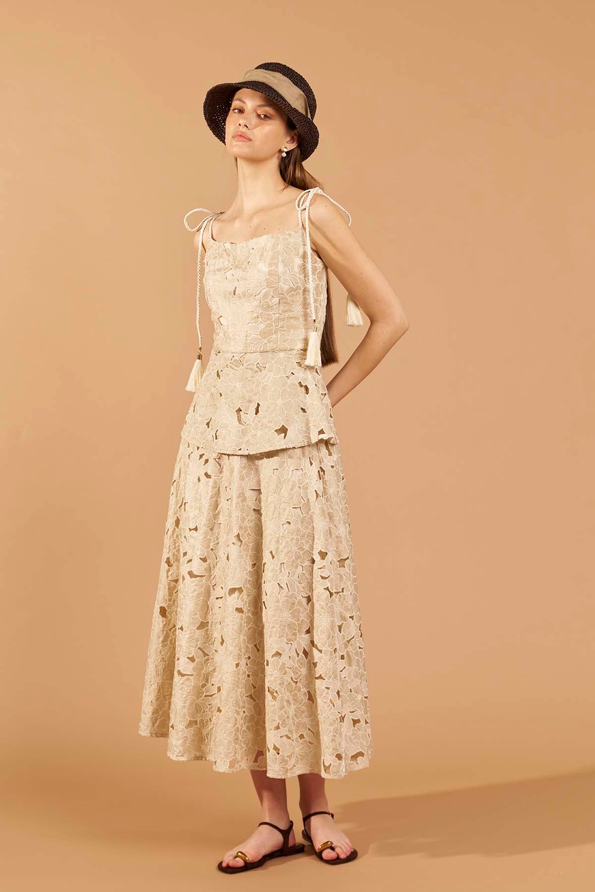 Lace Peplum Top - Beige