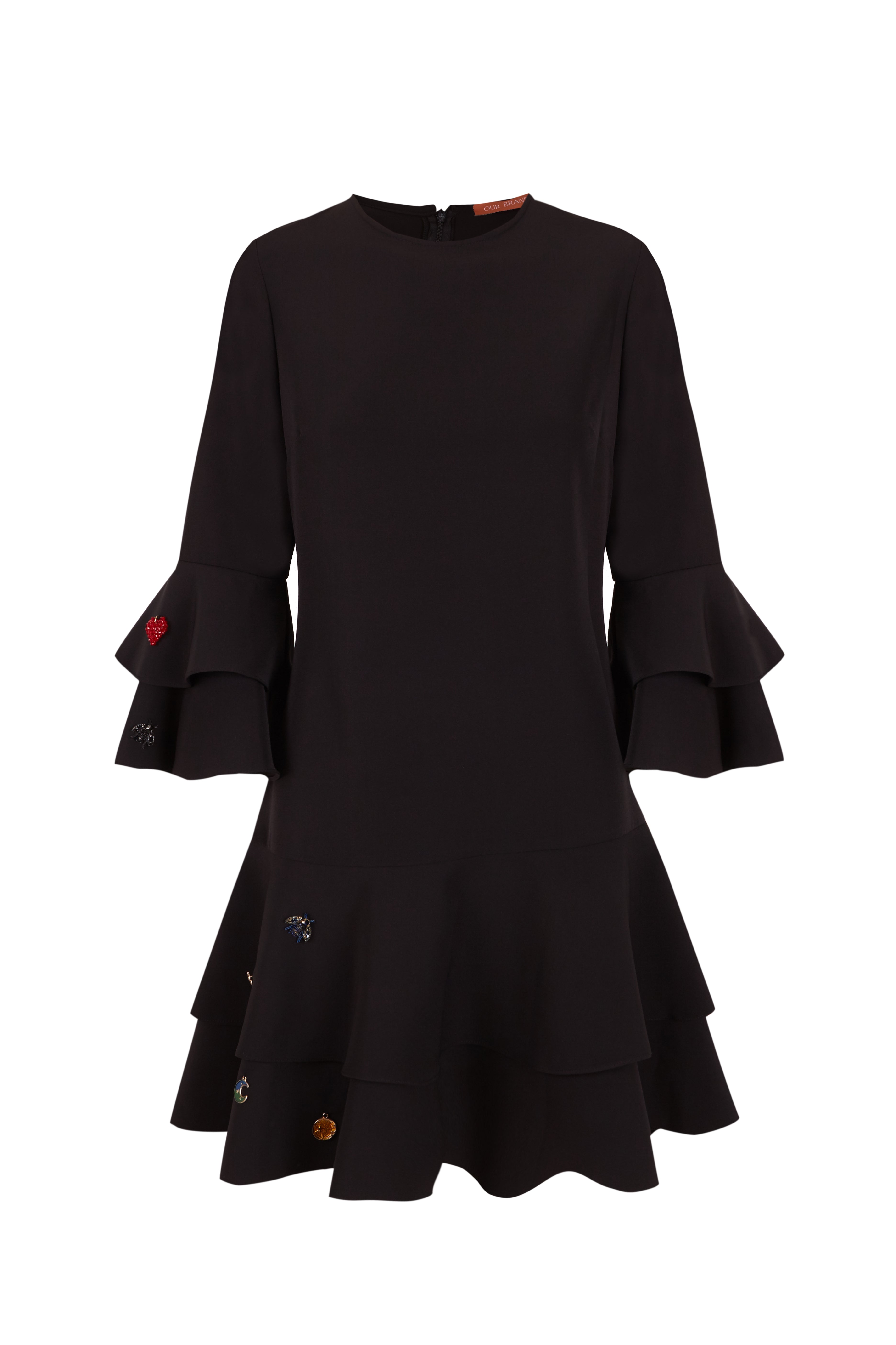 A TOLA - VESTIDO CURTO BABADOS COM LUCK CHARMS - PRETO