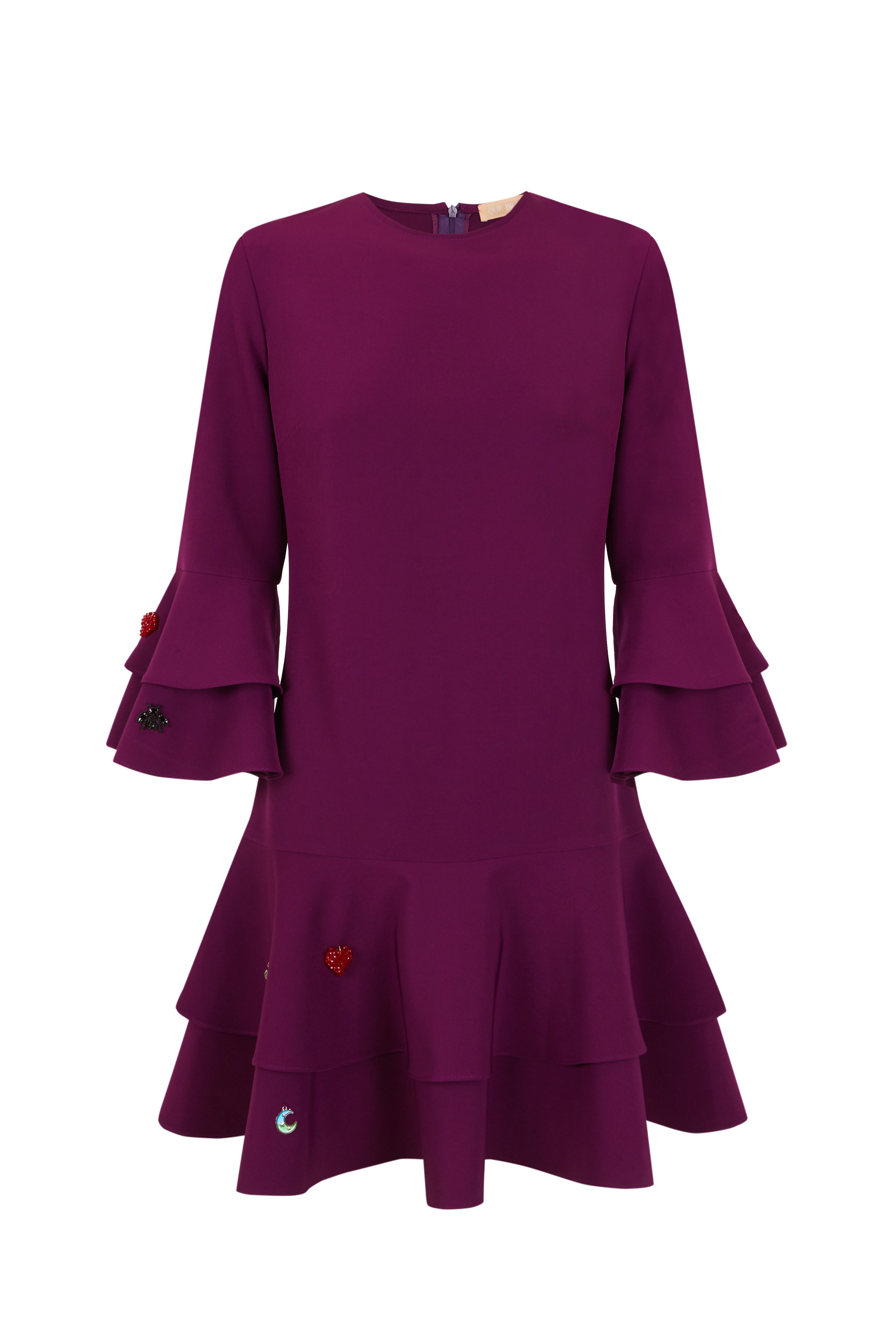 A TOLA - VESTIDO CURTO BABADOS COM LUCK CHARMS - ROXO