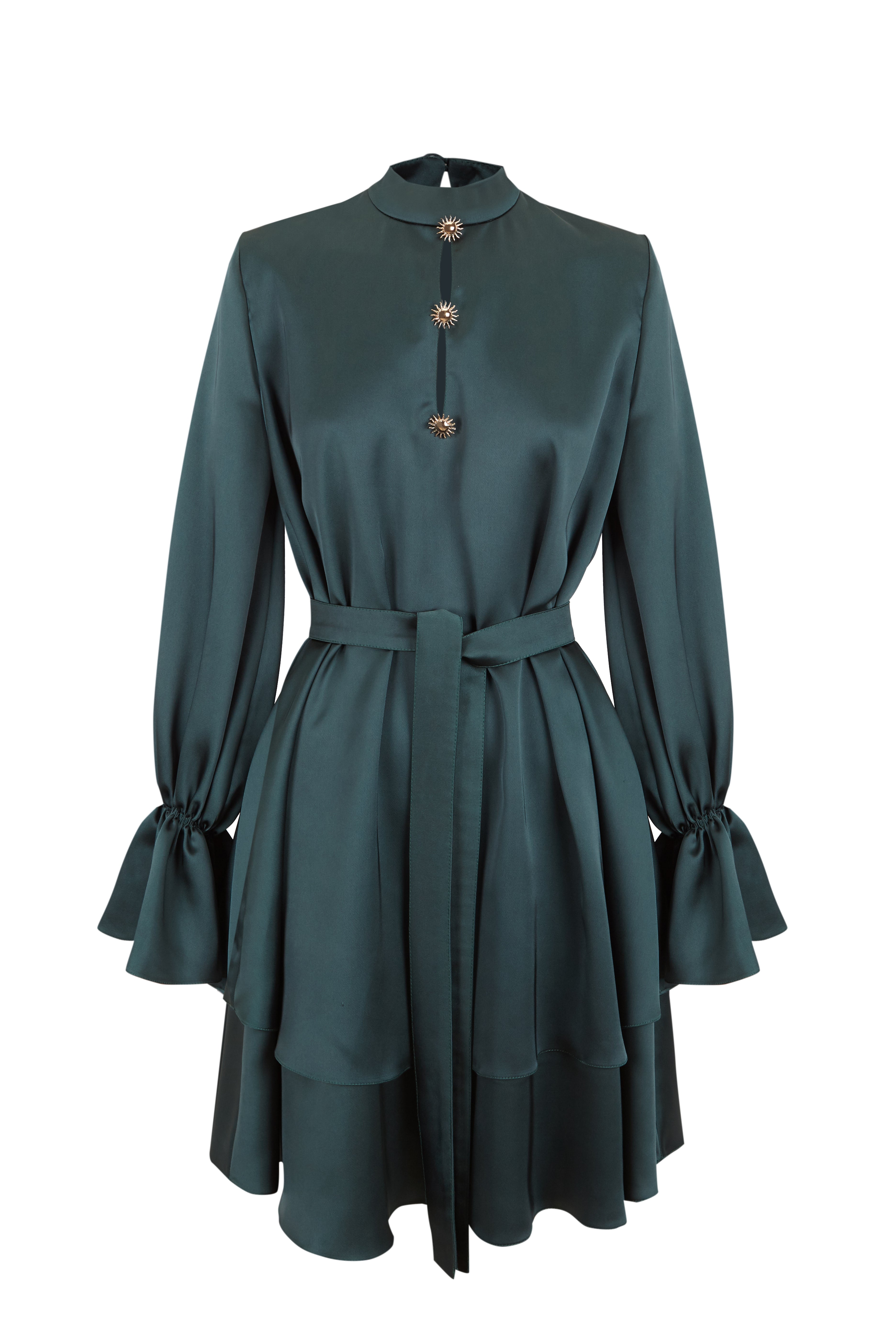 O MAGO - VESTIDO CURTO CETIM VERDE ESMERALDA