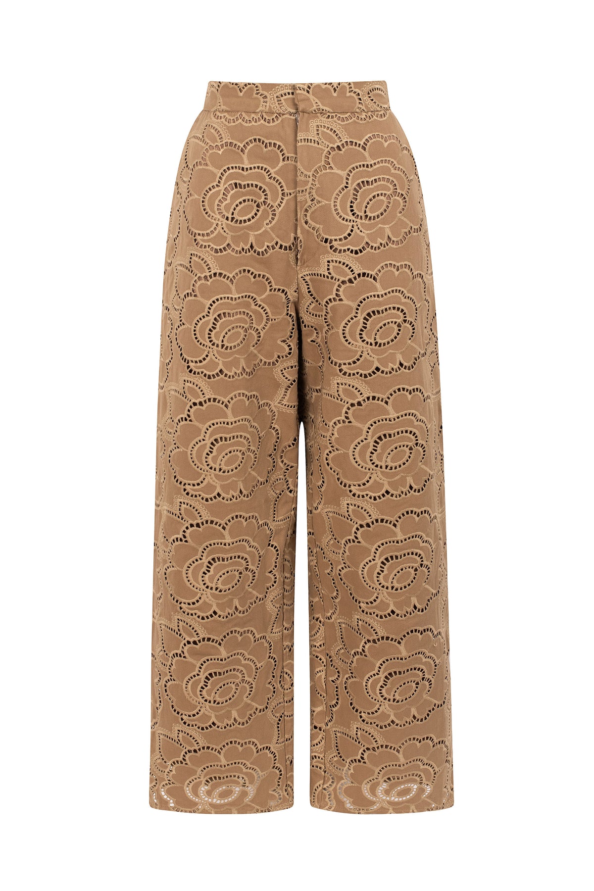 Floral Denim Trousers - Camel