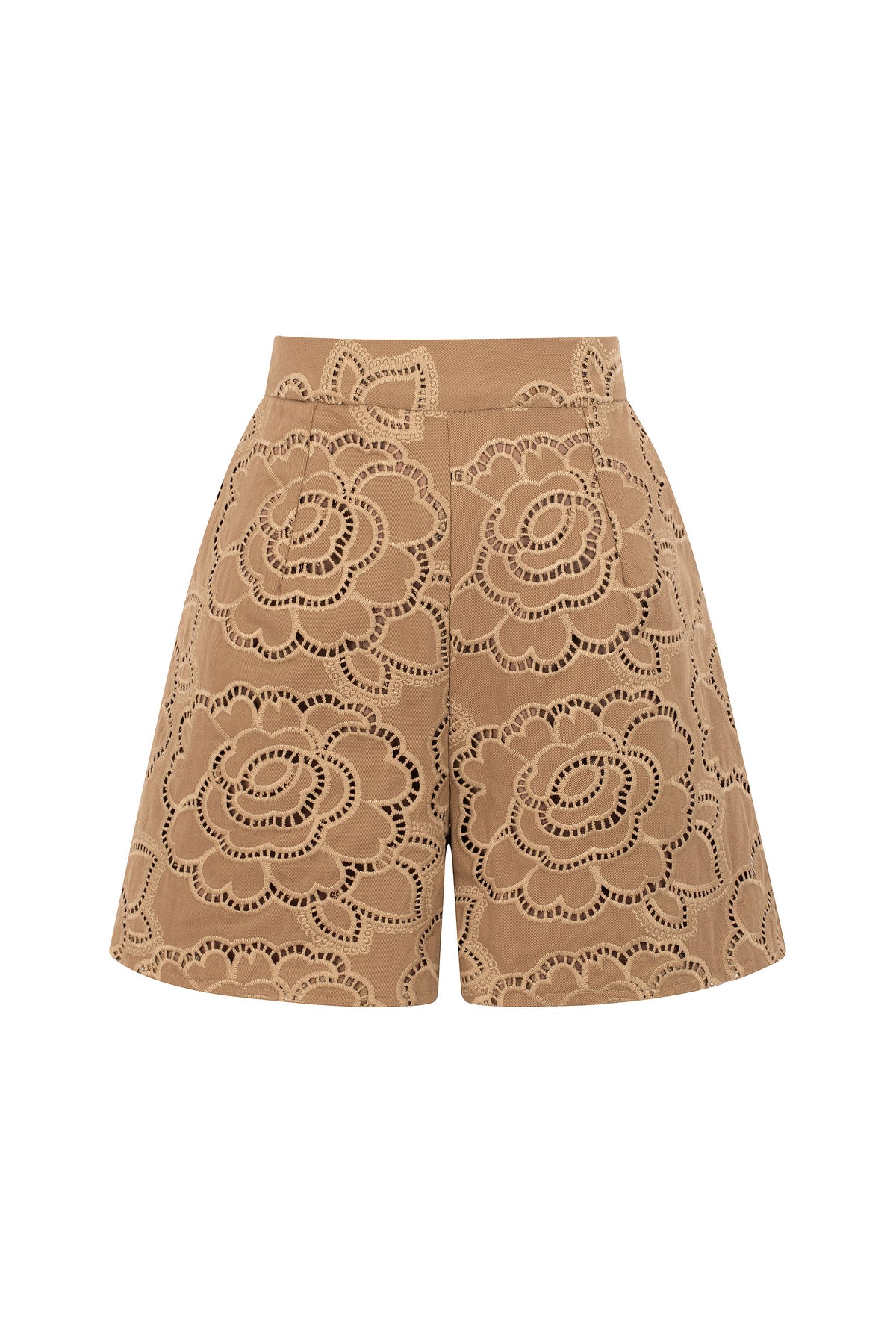 Floral Denim Shorts - Camel