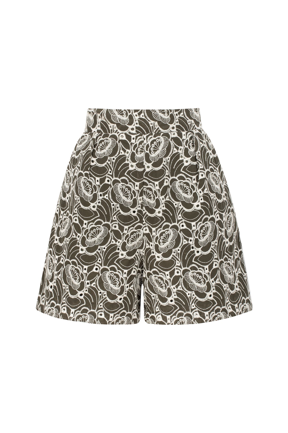 High Waisted Cotton Shorts - Olive Green