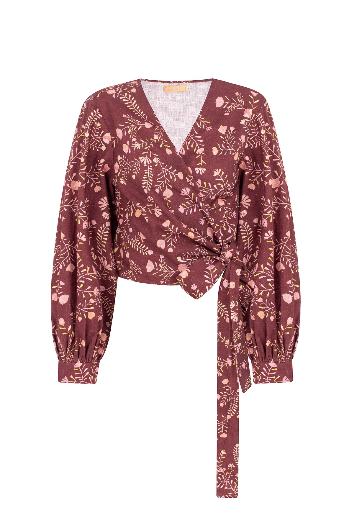 Ramos Print Wrap Blouse – Bordeaux