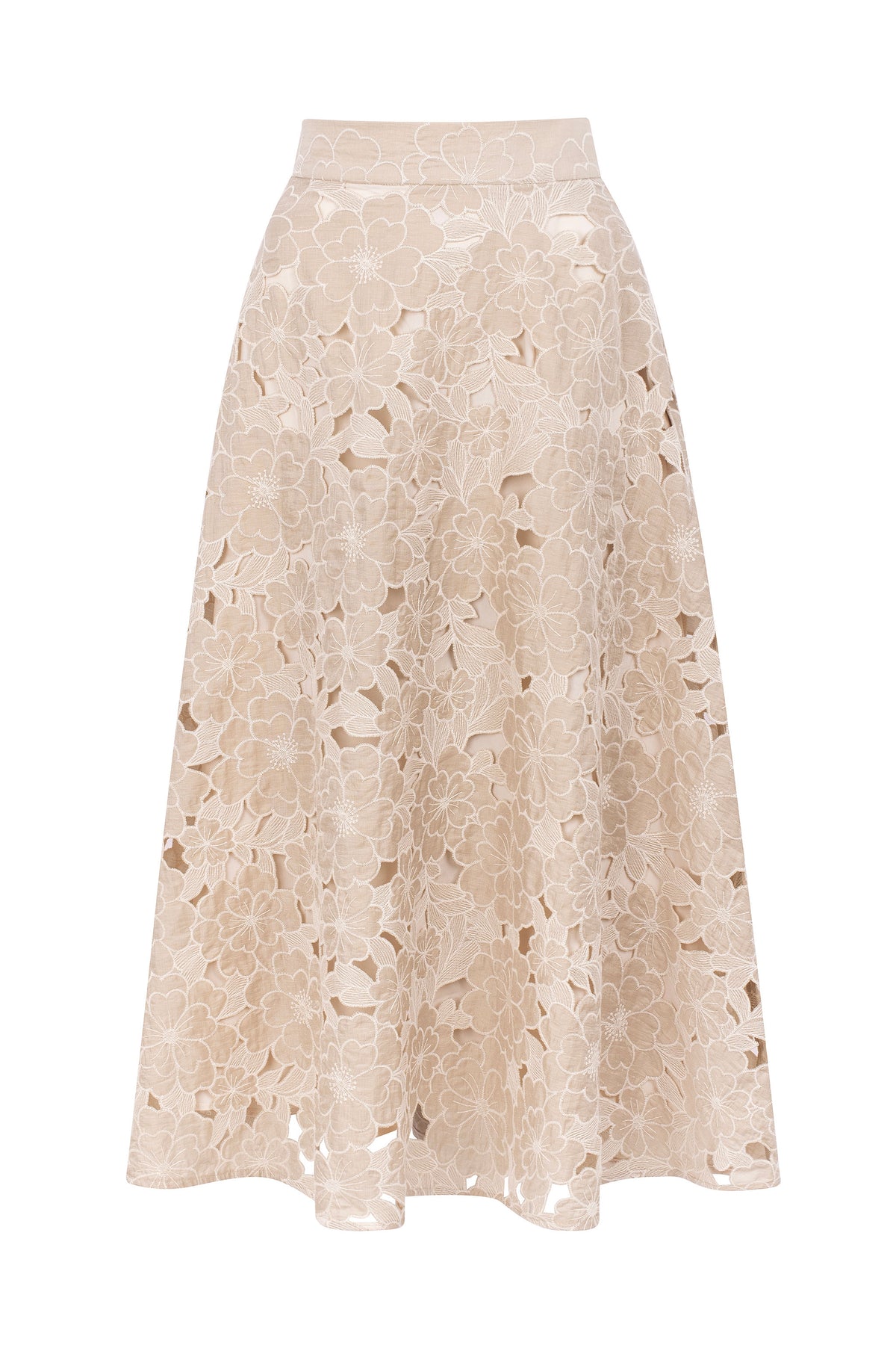 Lace Midi Skirt - Beige