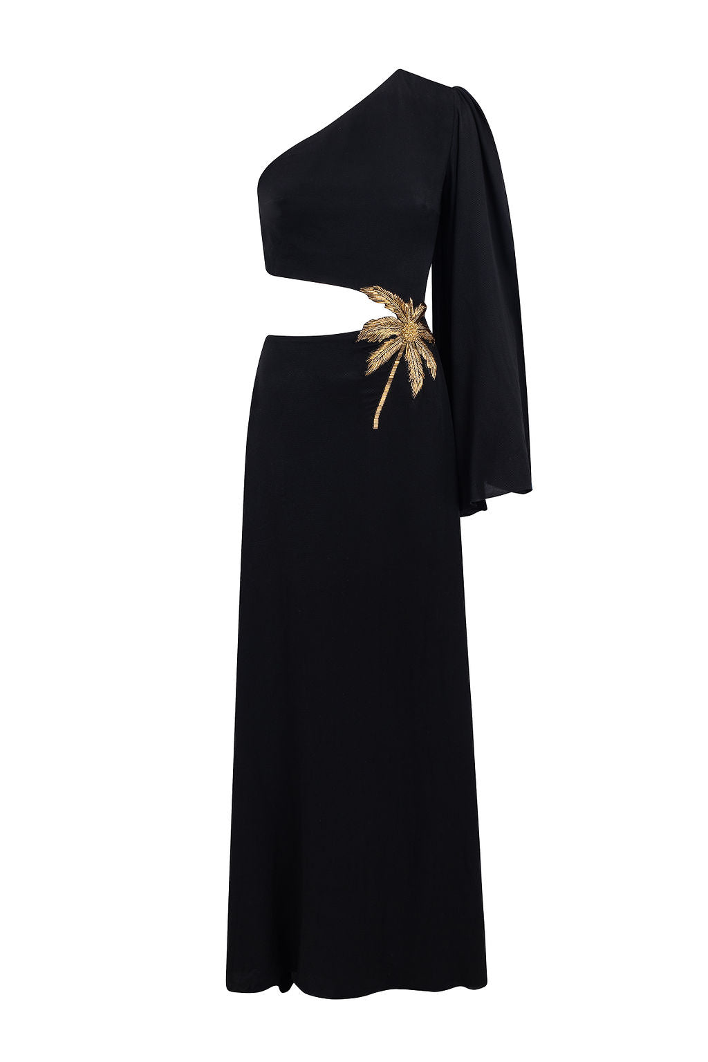 VESTIDO MAXI CON CORTES - NEGRO