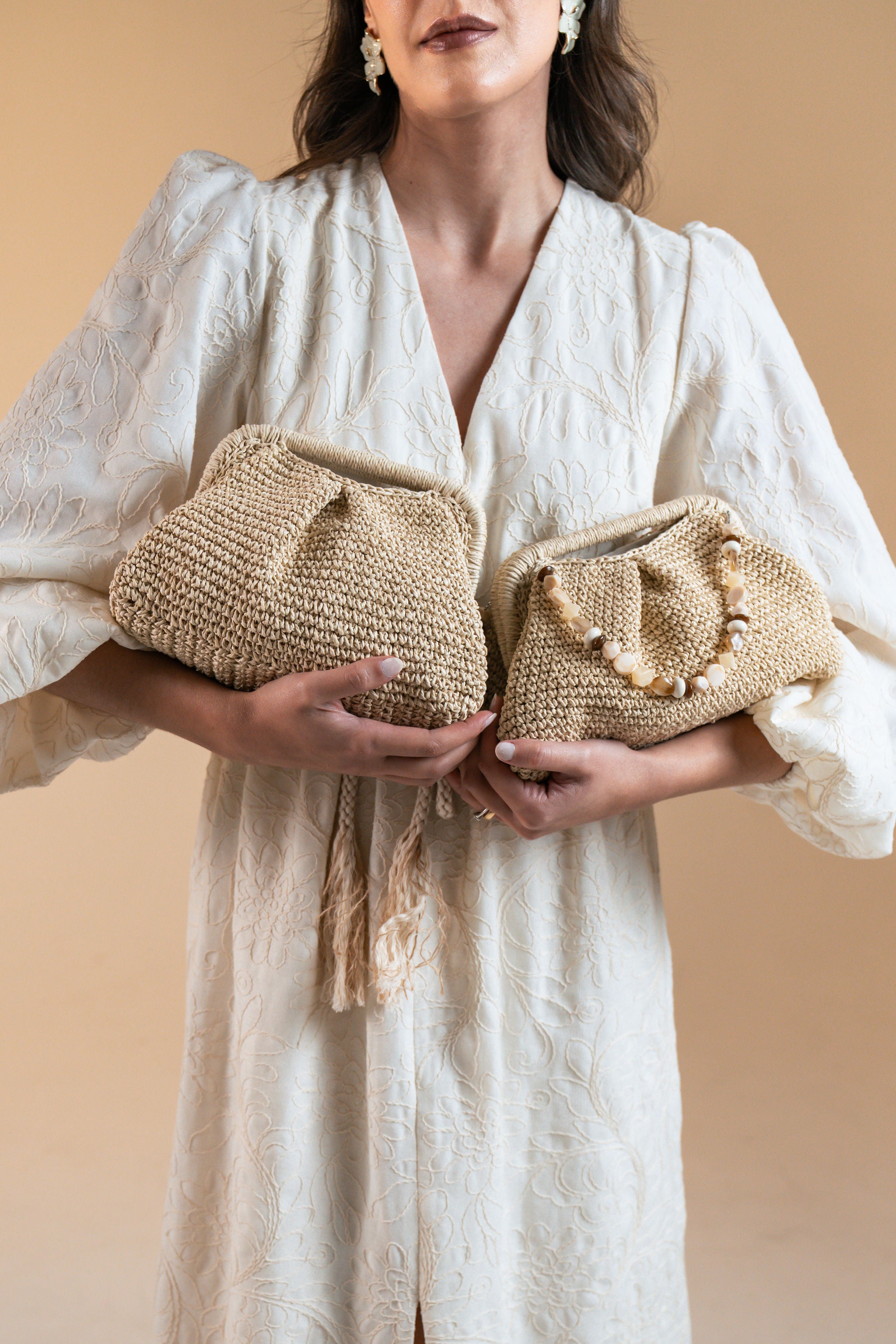 Clutch de crochet de rafia - Beige Vainilla