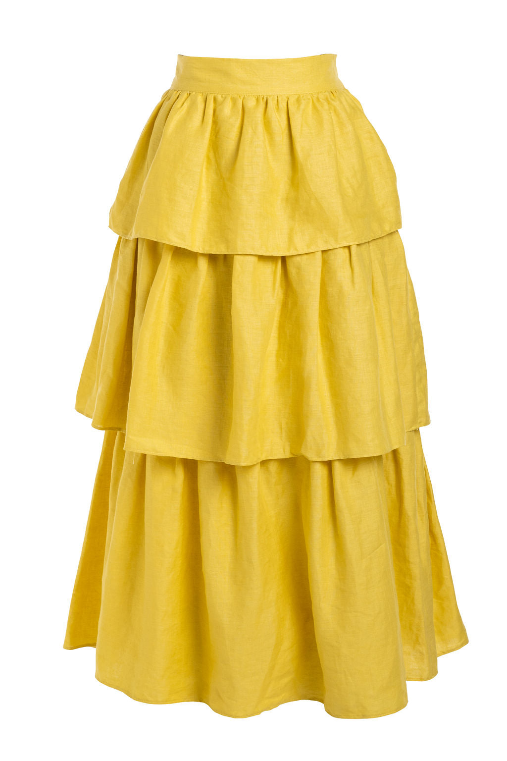 LINEN RUFFLE SKIRT - YELLOW